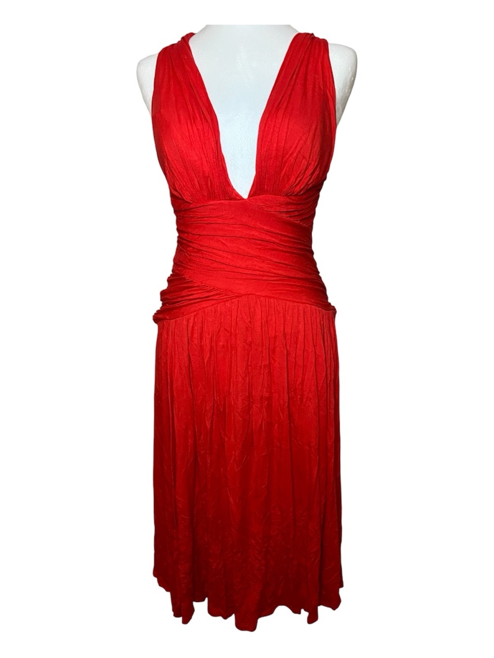 Vintage Y2K Red Plunging V-Neck Sleeveless Midi Dress Medium